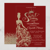 Chic Gouden Glitter Jurk, Tiara Rood Zoet Zeventie Kaart (Voorkant / Achterkant)