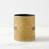 Chic gouden glitter monogram naam koffie mok (Midden)