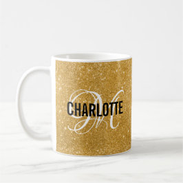 Chic gouden glitter monogram naam koffie mok