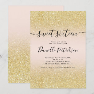 Chic gouden glitter schittert roze ombre zoet 16 kaart