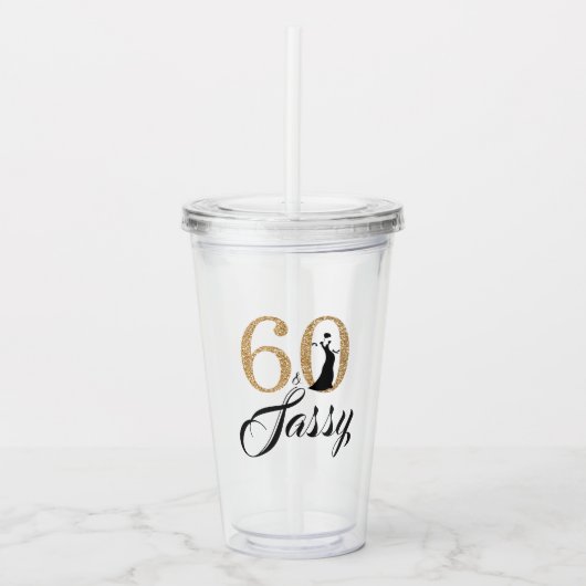 Chic Gouden Glitter Sixty Sassy 60e Verjaardag Acryl Drinkbeker (Voorkant)
