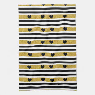 Chic Gouden Hart Monochroom Patroon Theedoek