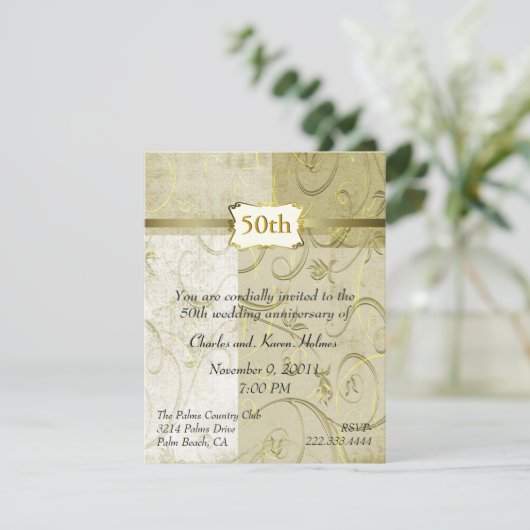 Chic gouden jubileumuitnodiging kaart (Staand voorkant)