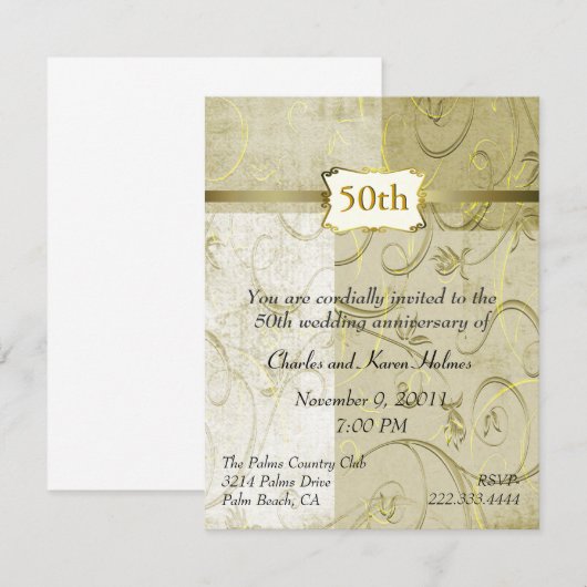 Chic gouden jubileumuitnodiging kaart (Voorkant / Achterkant)