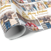 Chic Gouden Kerstboom Familie Fotocollage Cadeaupapier (Rol Hoek)