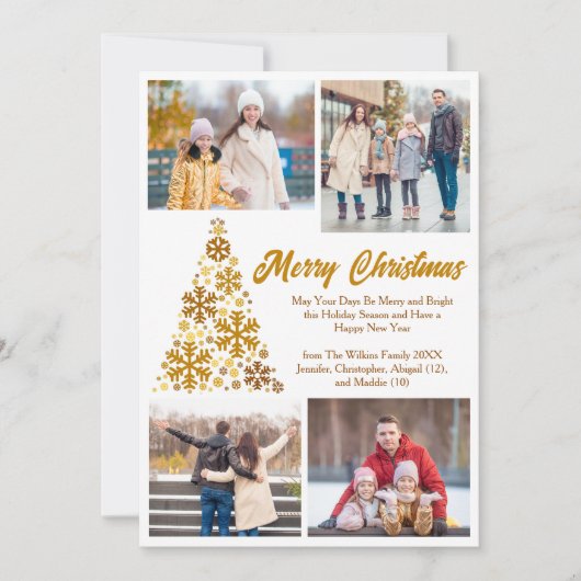 Chic Gouden Kerstboom Familie Fotocollage Feestdagenkaart (Voorkant)