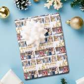 Chic Gouden Kerstboom Familie Fotocollage Inpakpapier Vel