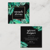 Chic gouden lijst waterverf tropisch groene blader vierkante visitekaartje (Voorkant / Achterkant)
