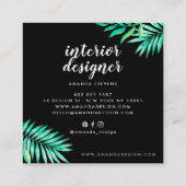 Chic gouden lijst waterverf tropisch groene blader vierkante visitekaartje (Achterkant)