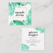 Chic gouden lijst waterverf tropisch groene blader vierkante visitekaartje (Voorkant / Achterkant)