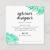 Chic gouden lijst waterverf tropisch groene blader vierkante visitekaartje (Achterkant)