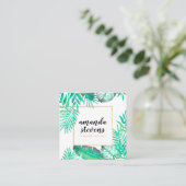 Chic gouden lijst waterverf tropisch groene blader vierkante visitekaartje (Staand voorkant)