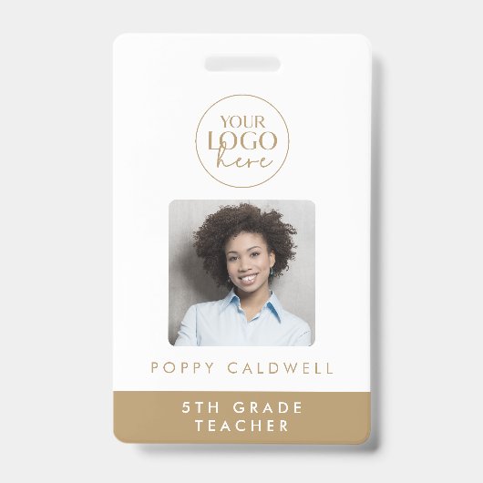 Chic gouden logo foto Personeels- of lesgevers-ID Badge (Voorzijde)