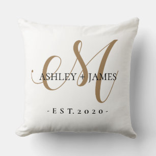 Chic Gouden M Monogram Schrift Naam Trouwdatum Kussen