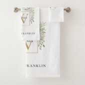 Chic gouden monogram eucalyptus groen bad handdoek (Insitu)