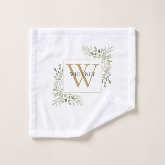 Chic gouden monogram eucalyptus groen bad handdoek (Wasdoekje)