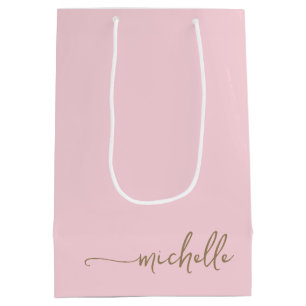 Chic Gouden Monogram Naam Script Roze Roze Medium Cadeauzakje