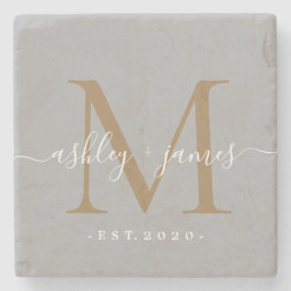 Chic Gouden Monogram Schrift Namen Huwelijksdatum  Stenen Onderzetter