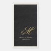 Chic Gouden Monogram Schrift Zwarte Bruiloft Servet (Voorkant)