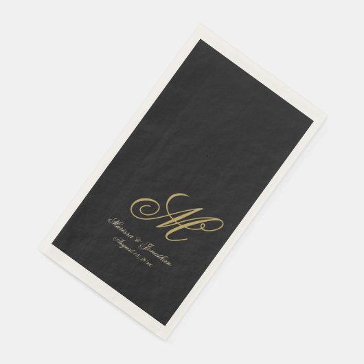 Chic Gouden Monogram Schrift Zwarte Bruiloft Servet (Hoek)
