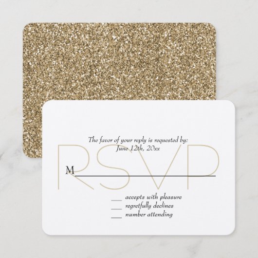 Chic gouden nepschittering RSVP Kaartje (Voorkant / Achterkant)
