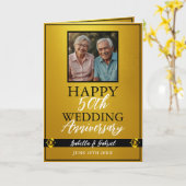 Chic Gouden Ouders Foto 50ste Verjaardag Kaart (Gele Bloem)