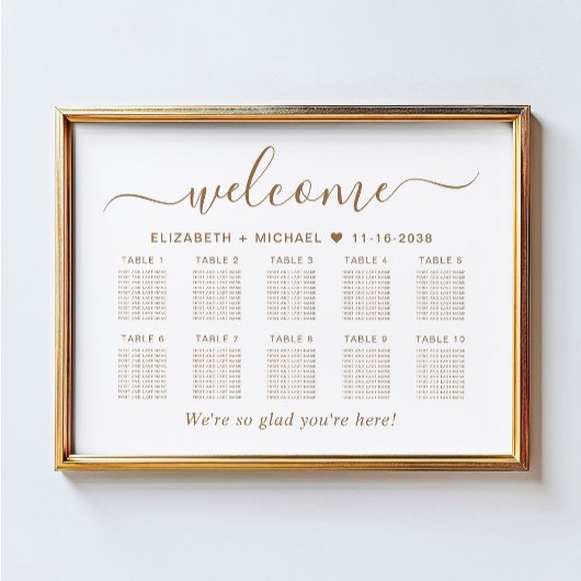 Chic gouden script 10 tafel bruiloft zitplaats cha poster