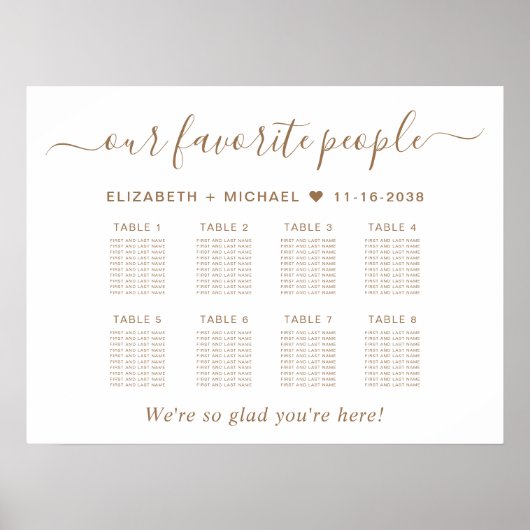 Chic gouden script 8 tafel bruiloft zitplaats char poster (Voorkant)