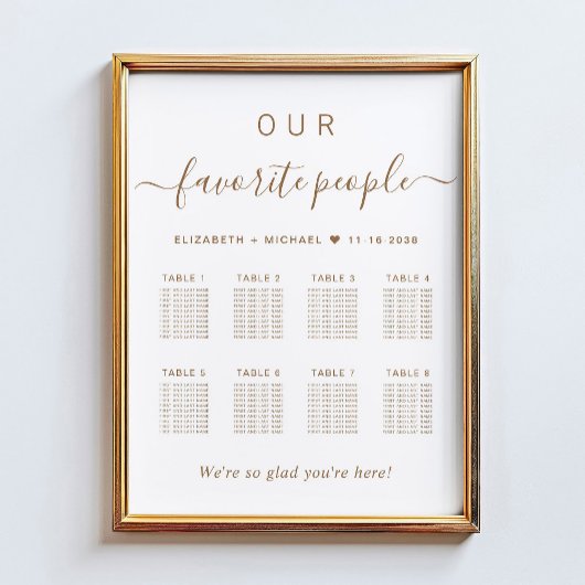 Chic gouden script 8 tafel bruiloft zitplaats char poster