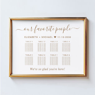Chic gouden script 8 tafel bruiloft zitplaats kaar poster