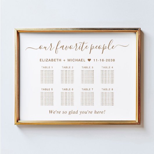 Chic gouden script 8 tafel bruiloft zitplaats kaar poster
