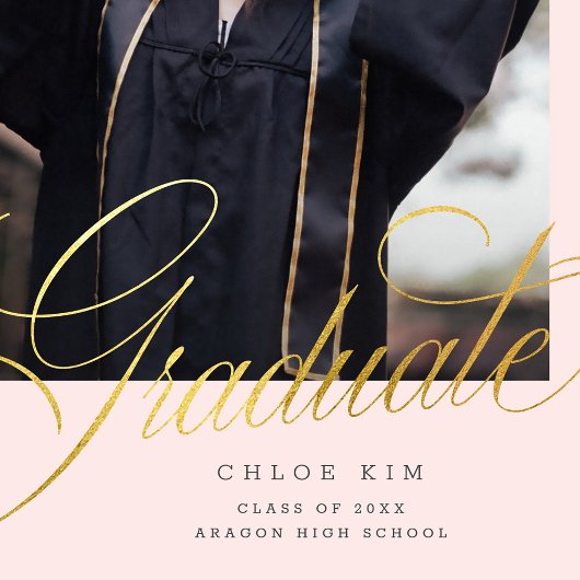 Chic Gouden Script Boog Roze Verloopfoto Afstudere Aankondiging