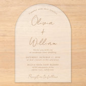 Chic Gouden Script Boog Trouw Frosted Acryl Uitnodigingen (Voorkant)