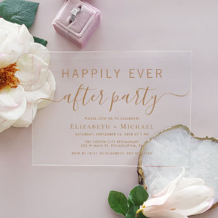 Chic gouden script bruiloft afterparty acryl uitnodigingen