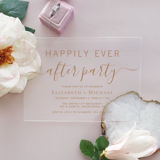 Chic gouden script bruiloft afterparty acryl uitnodigingen