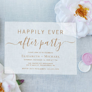 Chic gouden script bruiloft afterparty mat acryl uitnodigingen