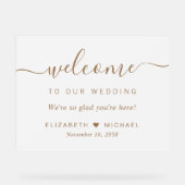 Chic gouden script bruiloft welkom matglas acryl bord (Voorkant)