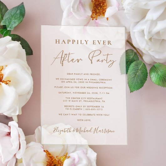 Chic gouden script bruiloftsreceptie mat acryl uitnodigingen