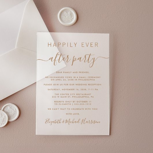 Chic gouden script bruiloftsreceptie mat acryl uitnodigingen