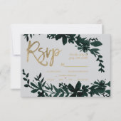 Chic gouden script Floral groen grijs rsvp bruilof (Voorkant)