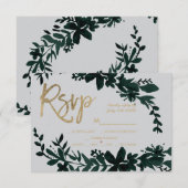 Chic gouden script Floral groen grijs rsvp bruilof (Voorkant / Achterkant)