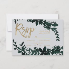 Chic gouden script Floral groen grijs rsvp bruilof Kaartje