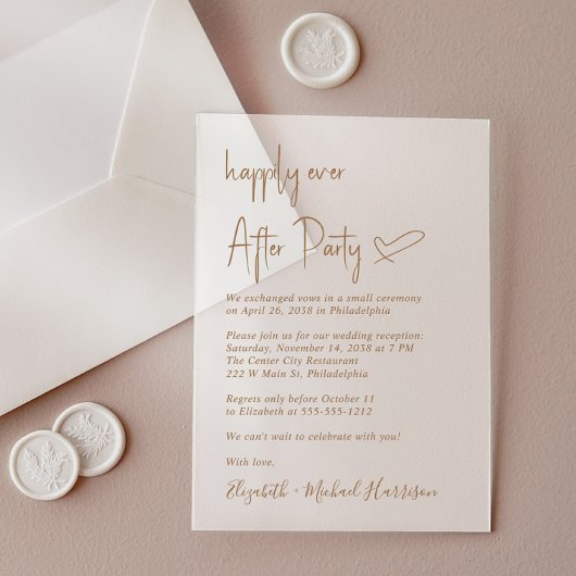 Chic gouden script mat bruiloftsreceptie acryl uitnodigingen