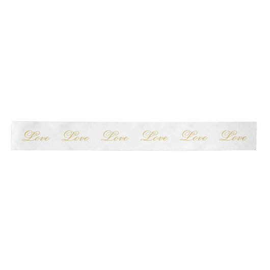 Chic Gouden Script Witte Liefde Bruiloft Calligraf Satijnen Lint (Voorkant)