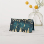 Chic gouden sneeuw pijnboom groen Kerst wintertafe Plaatskaartje (Achterkant)