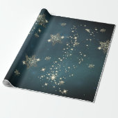 Chic Gouden Sneeuwvlokken Groen Cadeaupapier (Uitgerold)