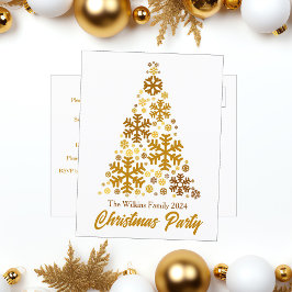 Chic Gouden Sneeuwvlokken Kerstboom Custom Party Uitnodiging Briefkaart