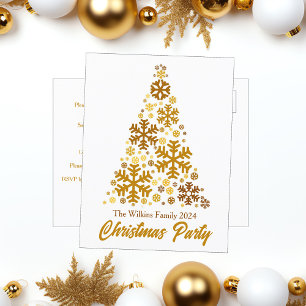 Chic Gouden Sneeuwvlokken Kerstboom Custom Party Uitnodiging Briefkaart