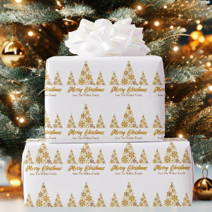 Chic Gouden Sneeuwvlokken Vrolijk Kerstboom Custom Cadeaupapier