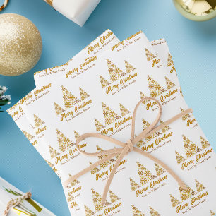 Chic Gouden Sneeuwvlokken Vrolijk Kerstboom Custom Inpakpapier Vel
